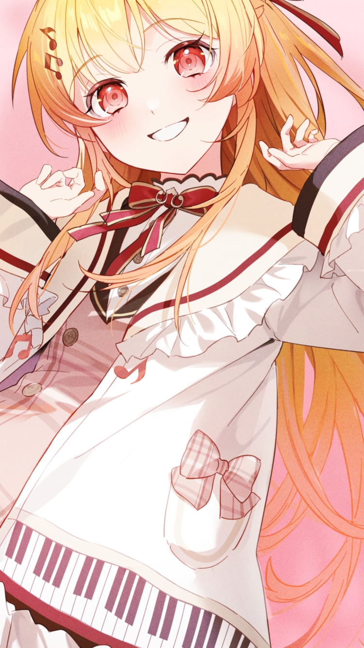 鍵盤が描かれた服を着る音乃瀬奏 / ホロライブ / バーチャルYouTuber / Vtuberの750 x 1334 / スマホ壁紙