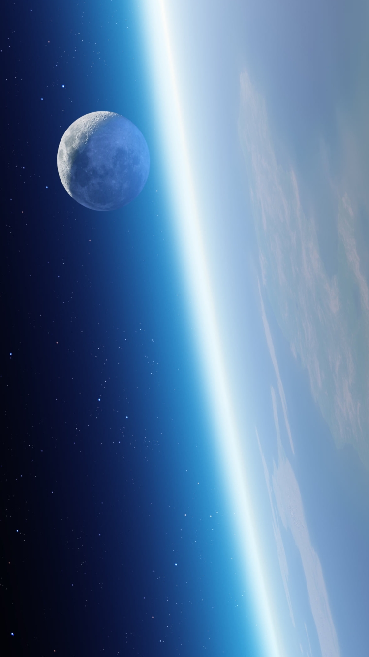 でかい地球と小さな月 / 大気圏の750 x 1334 / スマホ壁紙