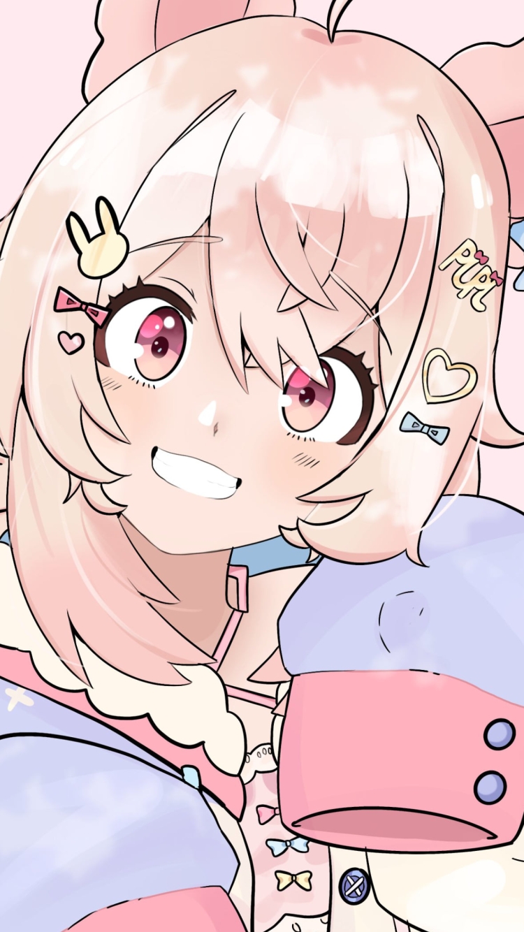微笑むPipkin Pippa / うさ耳 / パステル / バーチャルYouTuber / Vtuberの750 x 1334 / スマホ壁紙