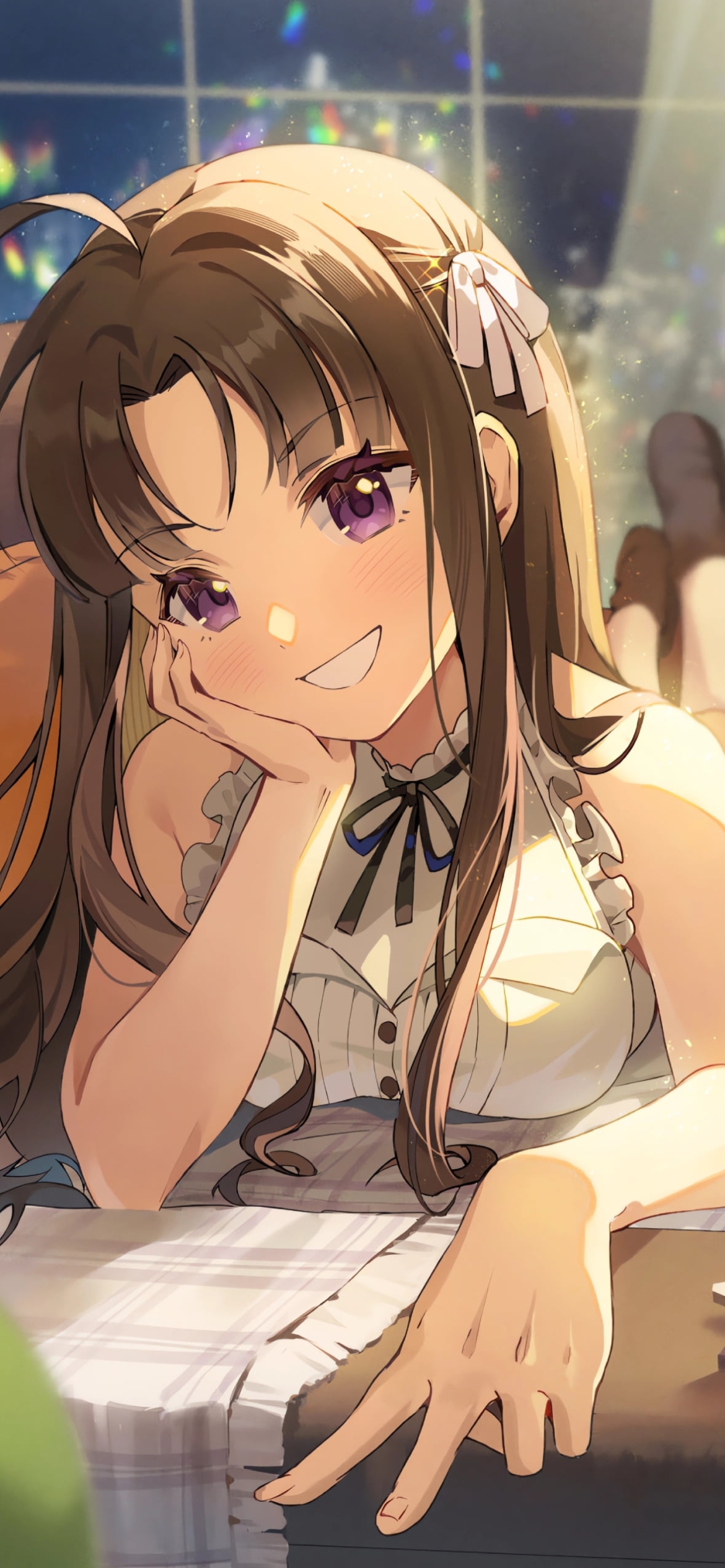 頬杖をつきピースをする安和すばる / ガールズバンドクライの1170 x 2532 / スマホ壁紙
