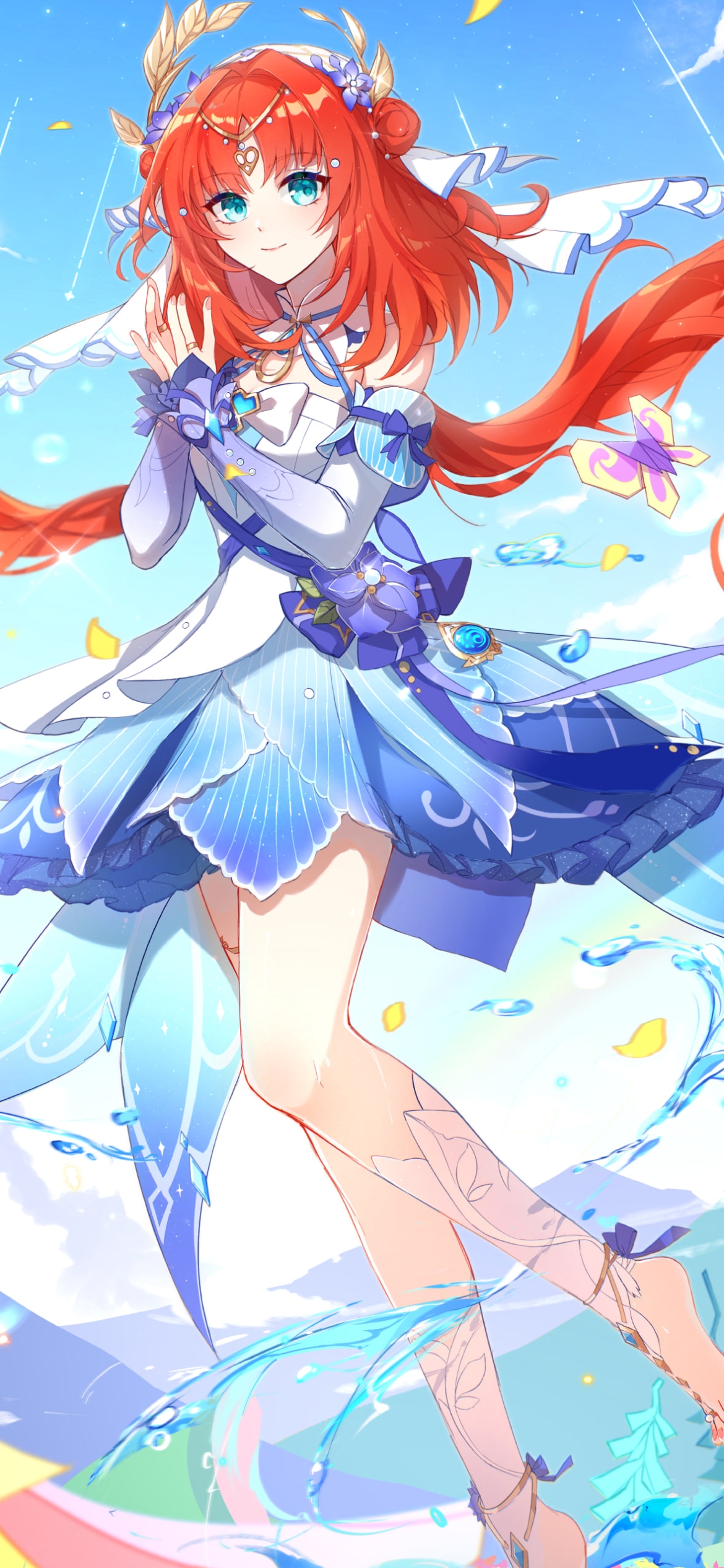 両手を合わせるニィロウ / 青空 / 原神の1170 x 2532 / スマホ壁紙