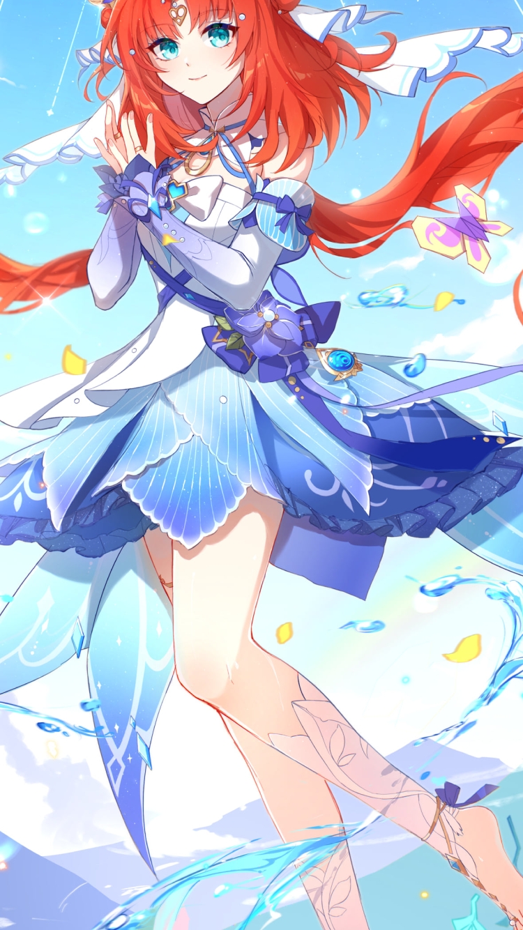 両手を合わせるニィロウ / 青空 / 原神の750 x 1334 / スマホ壁紙