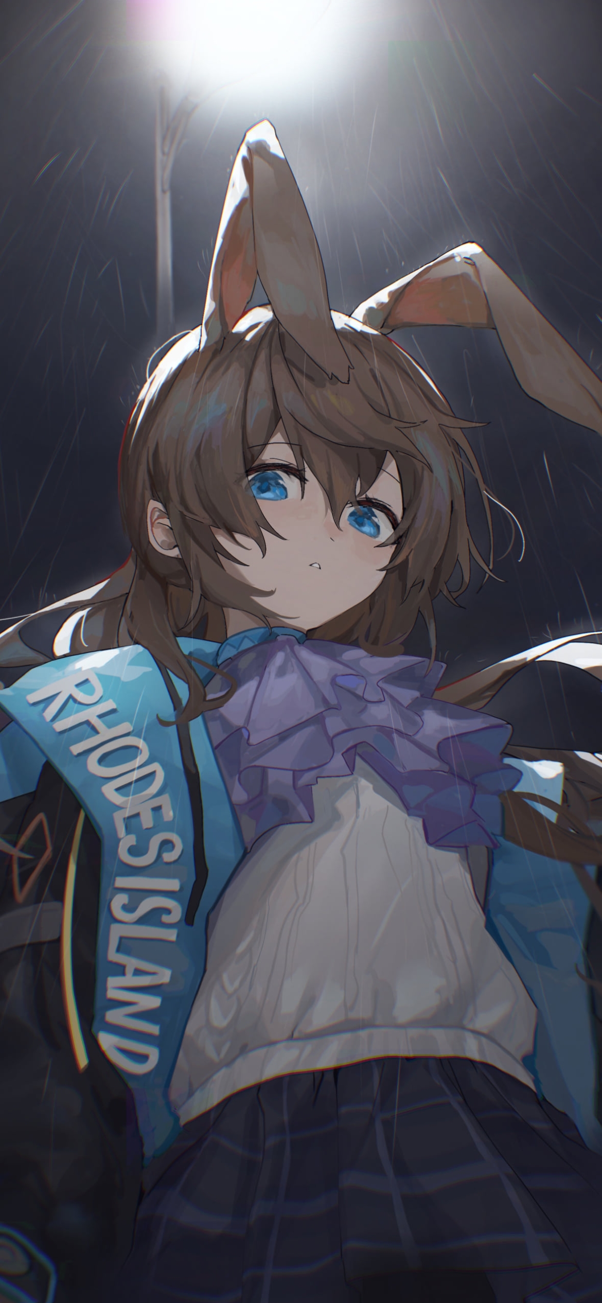 街灯と下から見上げたアーミヤ / アークナイツの1170 x 2532 / スマホ壁紙