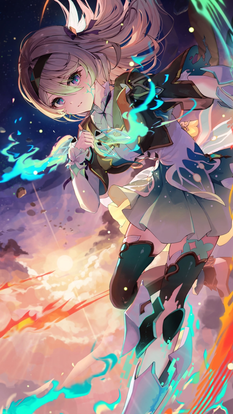 光る緑・赤の光とホタル / 崩壊:スターレイルの750 x 1334 / スマホ壁紙