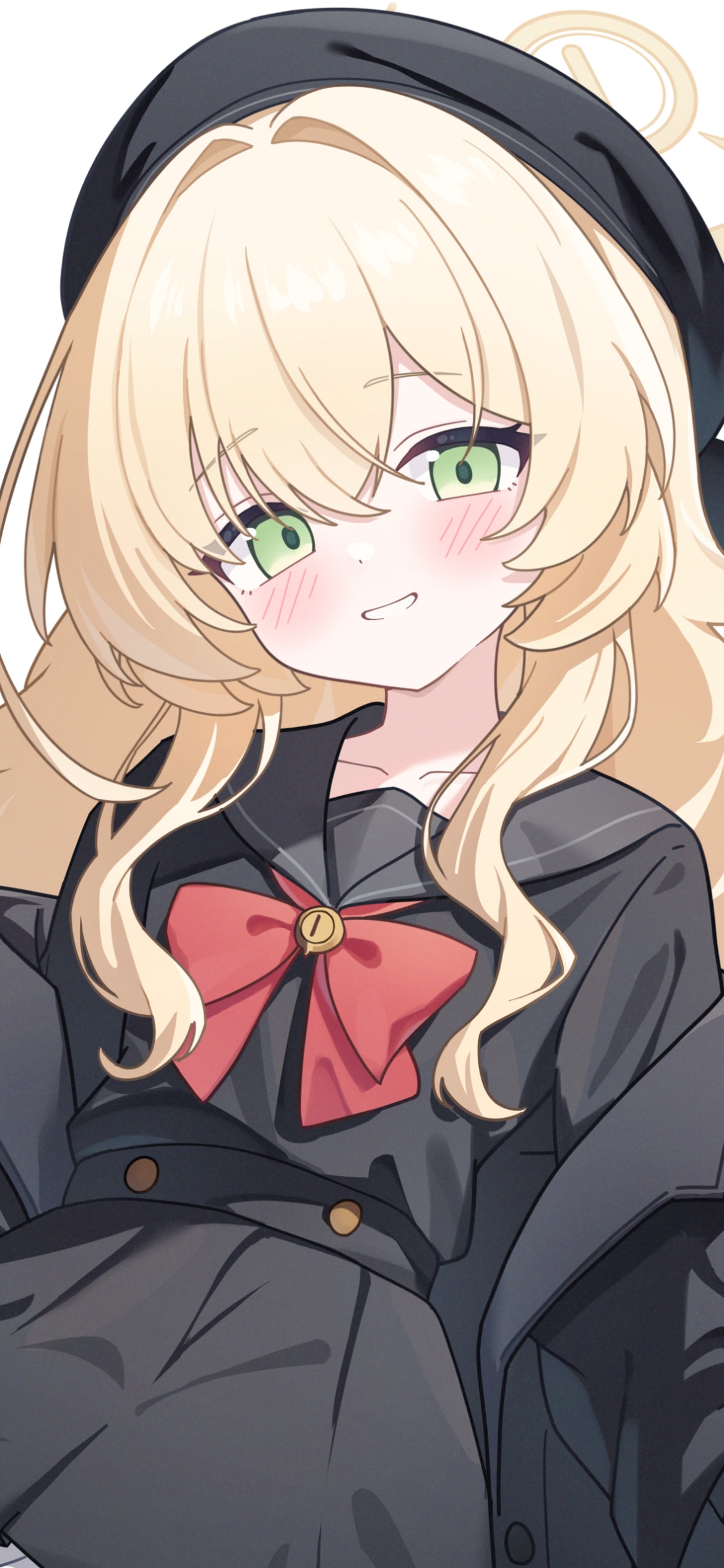 恥ずかしそうにこちらを見つめるニヤニヤ教授 / ブルーアーカイブの1170 x 2532 / スマホ壁紙