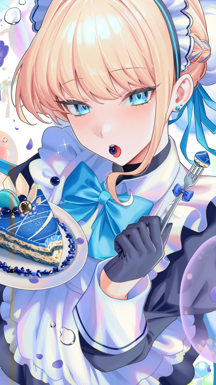 青いケーキを食べる飛鳥馬トキ / ブルーアーカイブの750 x 1334 / スマホ壁紙