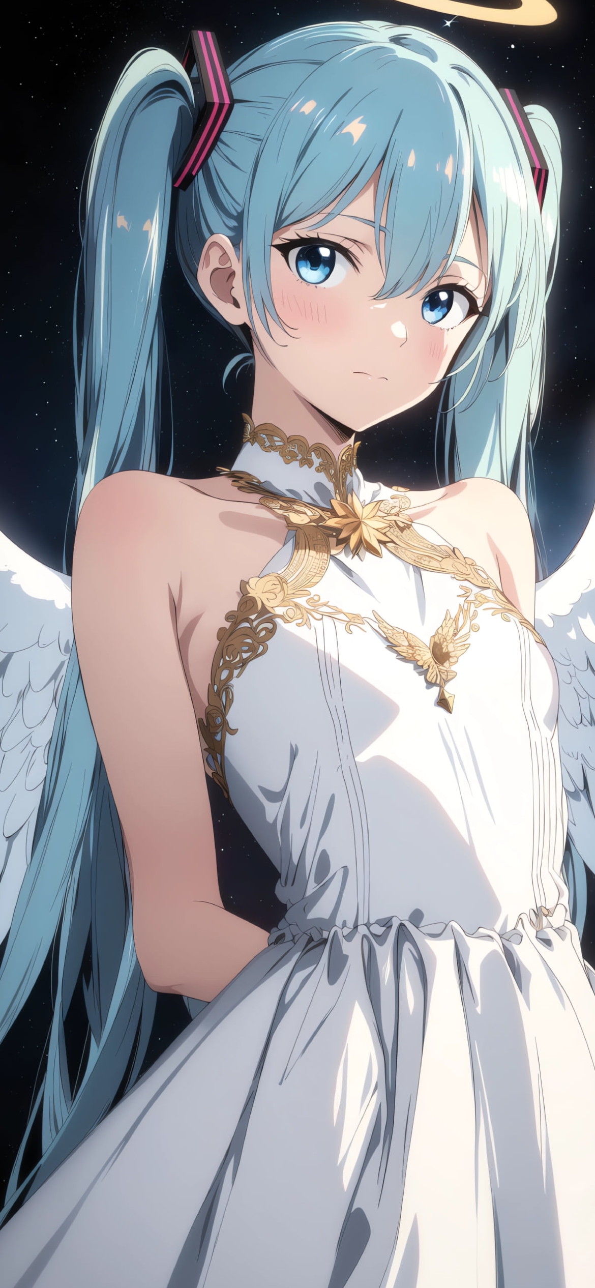 天使の羽をつけた可愛い初音ミク / ボカロの1170 x 2532 / スマホ壁紙