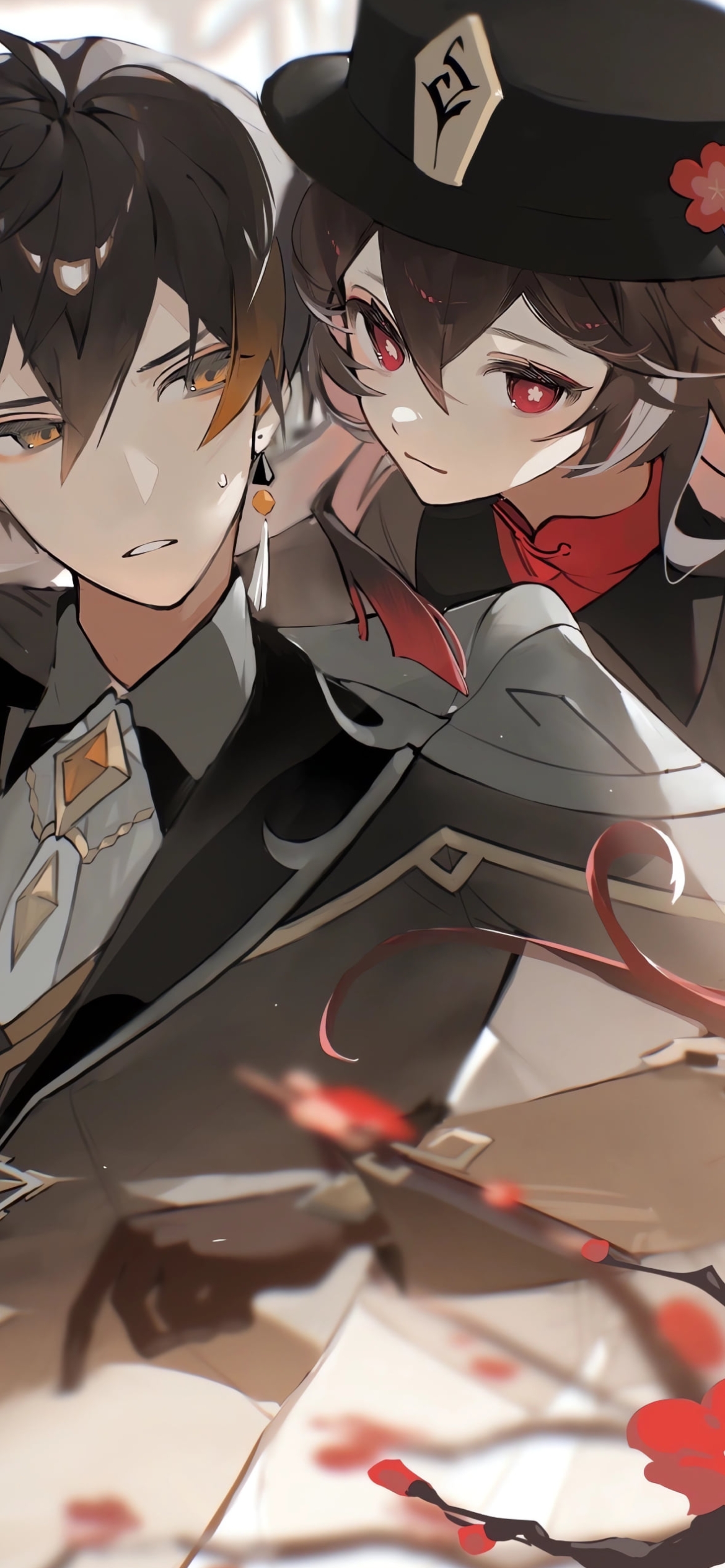 寄り添う胡桃と鍾離 / 原神の1170 x 2532 / スマホ壁紙