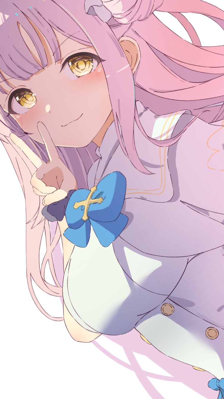 右手でピースをする可愛い聖園ミカ / ブルーアーカイブの750 x 1334 / スマホ壁紙