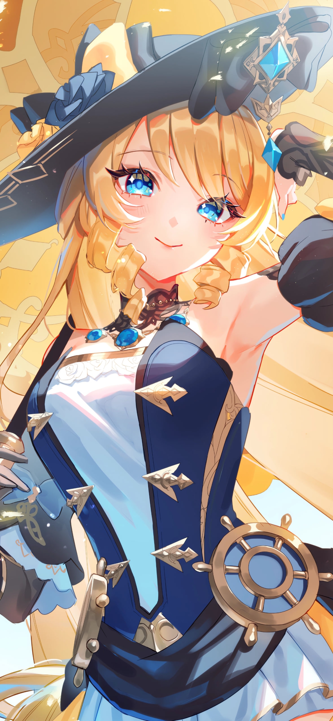 黄色い日傘をさしたナヴィア / 原神の1170 x 2532 / スマホ壁紙