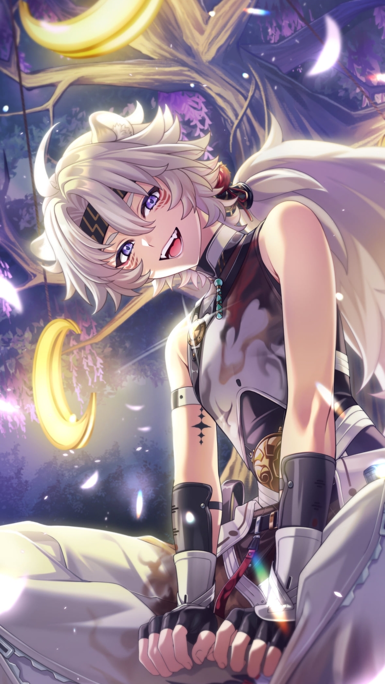 胡坐をかく凌陽 / 笑顔 / 鳴潮の750 x 1334 / スマホ壁紙