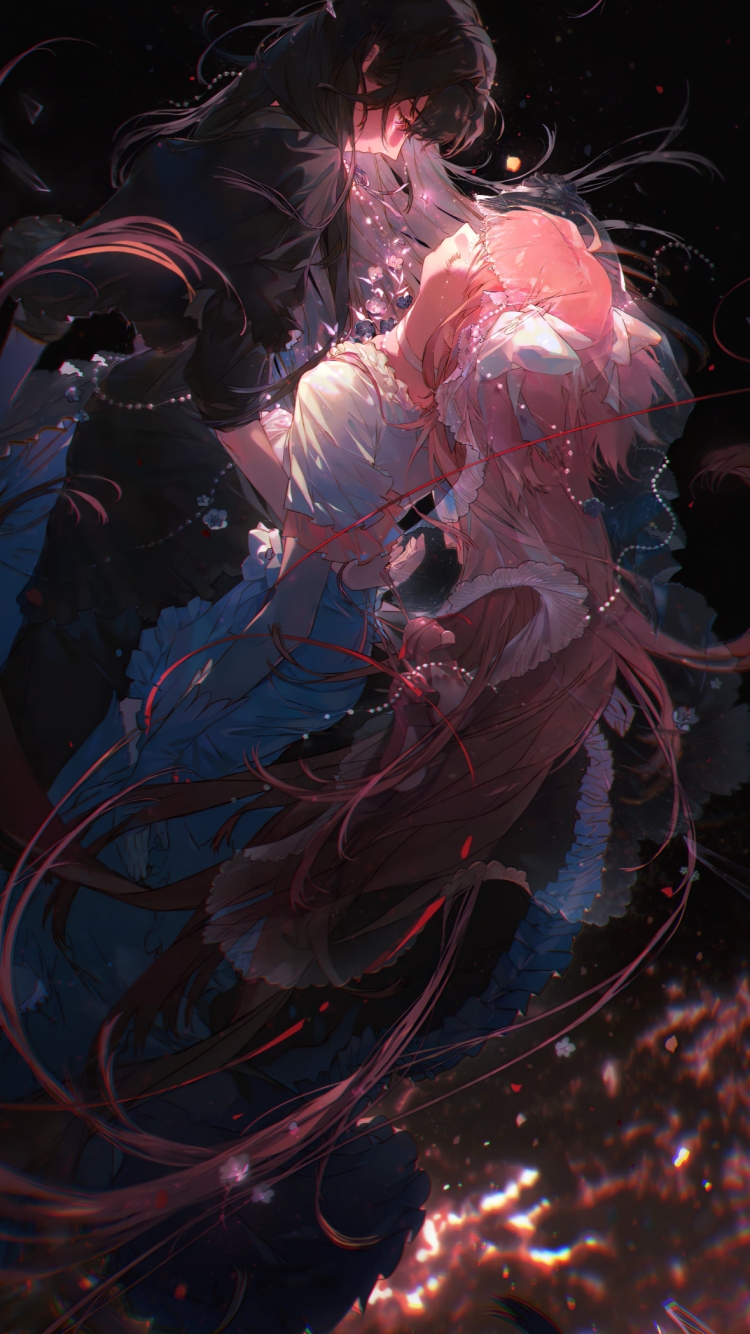 宇宙で抱き合い見つめ合う暁美ほむらと鹿目まどか / アルティメットまどか / 魔法少女まどか☆マギカの750 x 1334 / スマホ壁紙