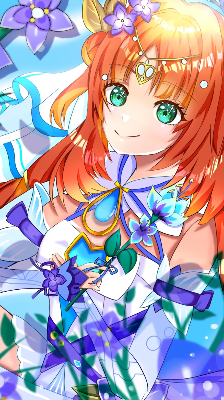 紫の花とニィロウ / 東風はこぶ花の吐息 / 原神の750 x 1334 / スマホ壁紙