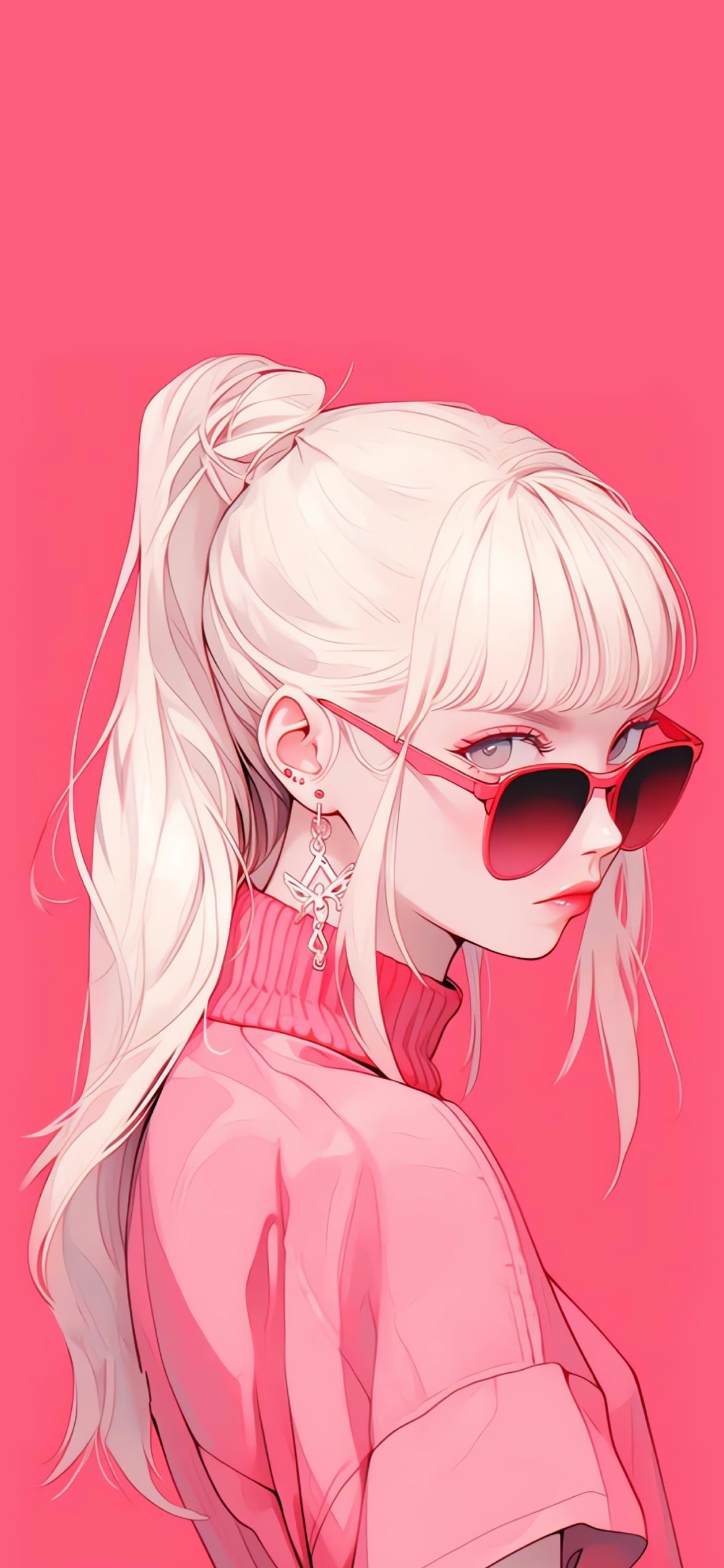 赤いグラサンをかけた白髪の女性 / 美人の1170 x 2532 / スマホ壁紙