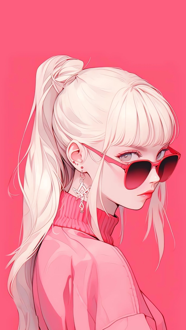 赤いグラサンをかけた白髪の女性 / 美人の750 x 1334 / スマホ壁紙