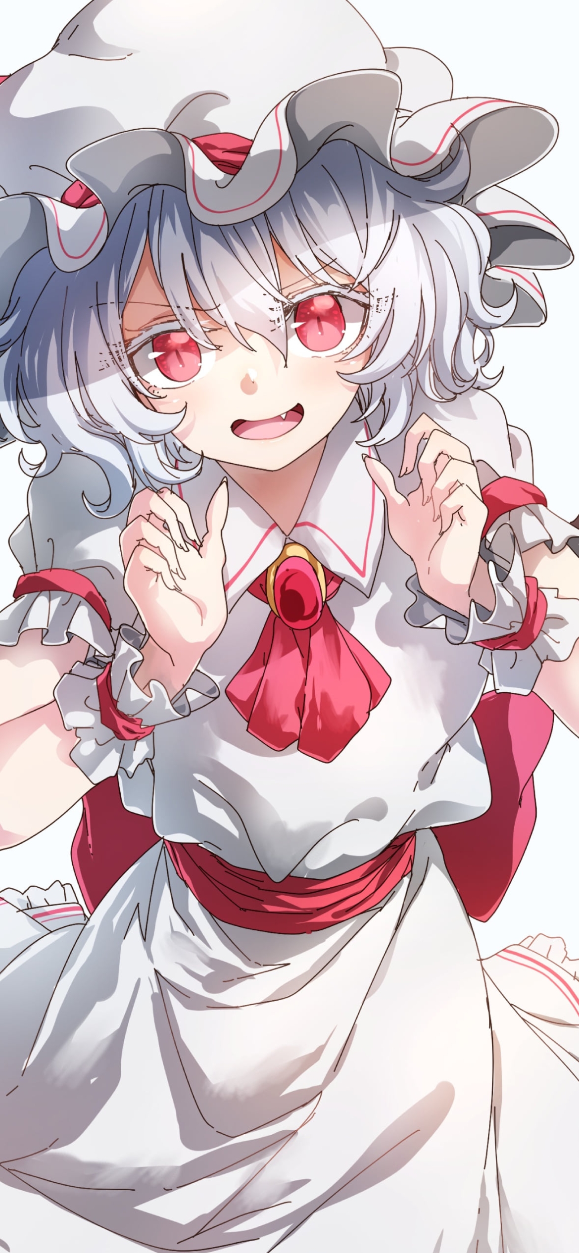 両手を前に出した白い服を着たレミリア・スカーレット / 東方の1170 x 2532 / スマホ壁紙
