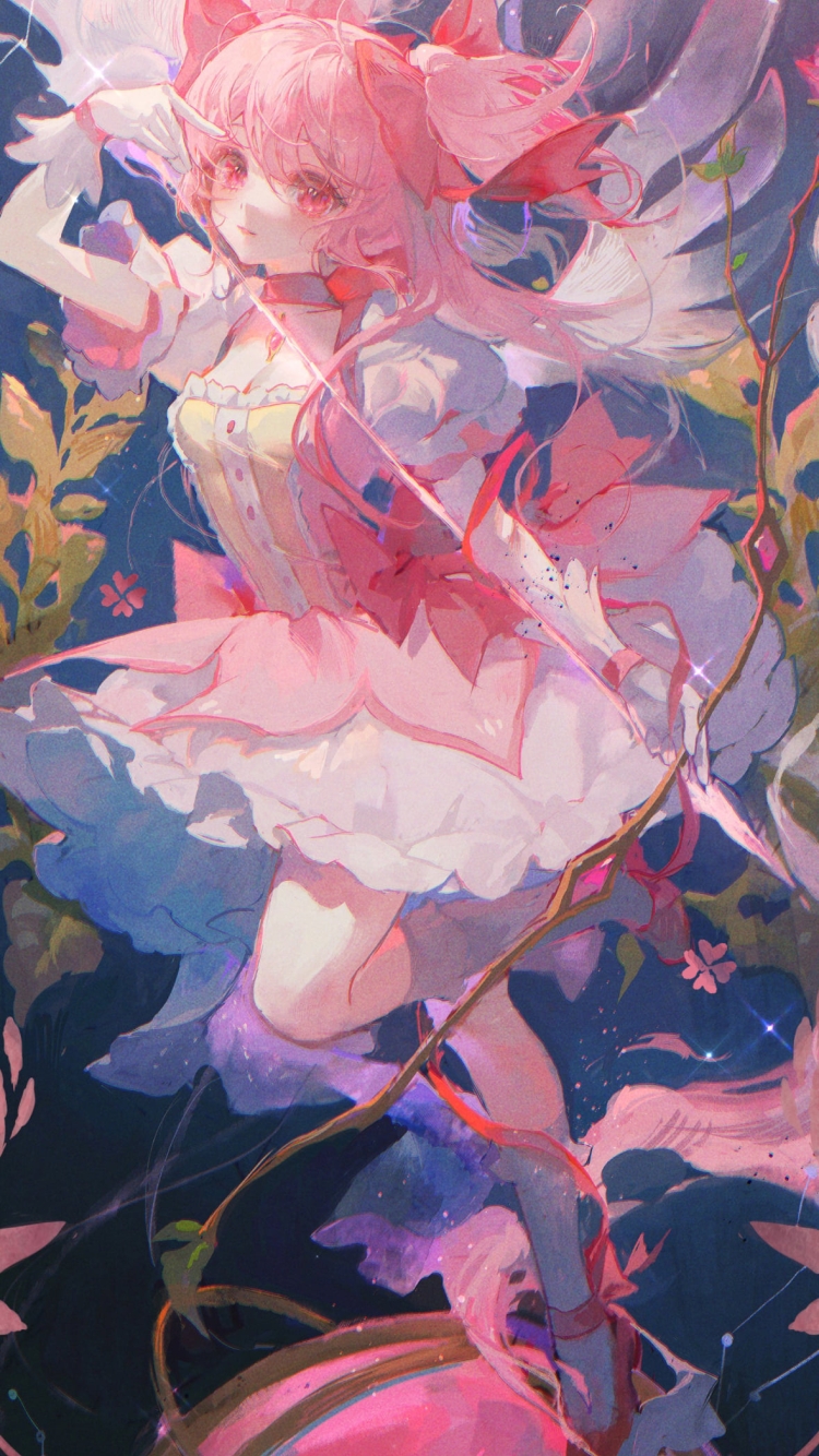 ピンクの槍を持つ鹿目まどか / 魔法少女まどか☆マギカの750 x 1334 / スマホ壁紙