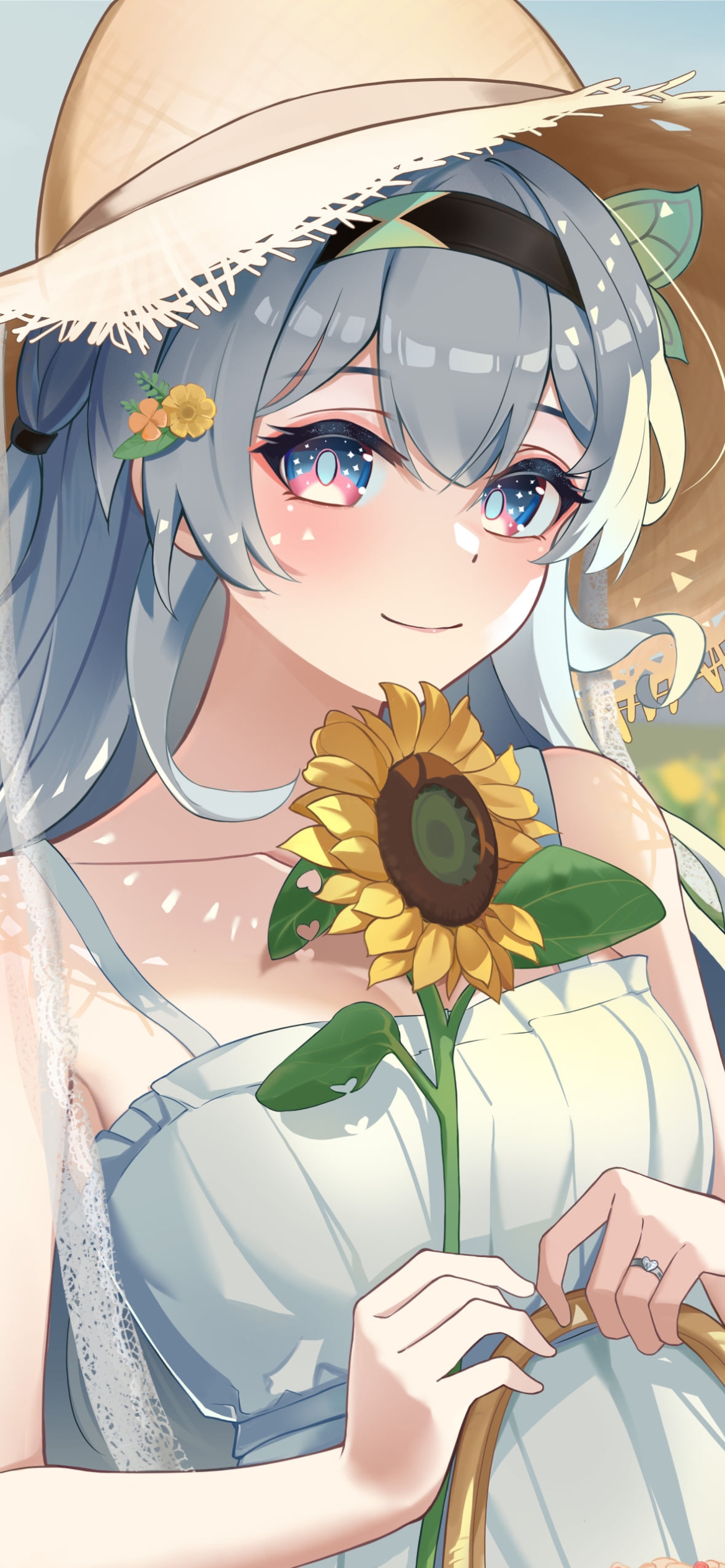 向日葵を持った麦わら帽子を被ったホタル / 崩壊:スターレイルの1170 x 2532 / スマホ壁紙