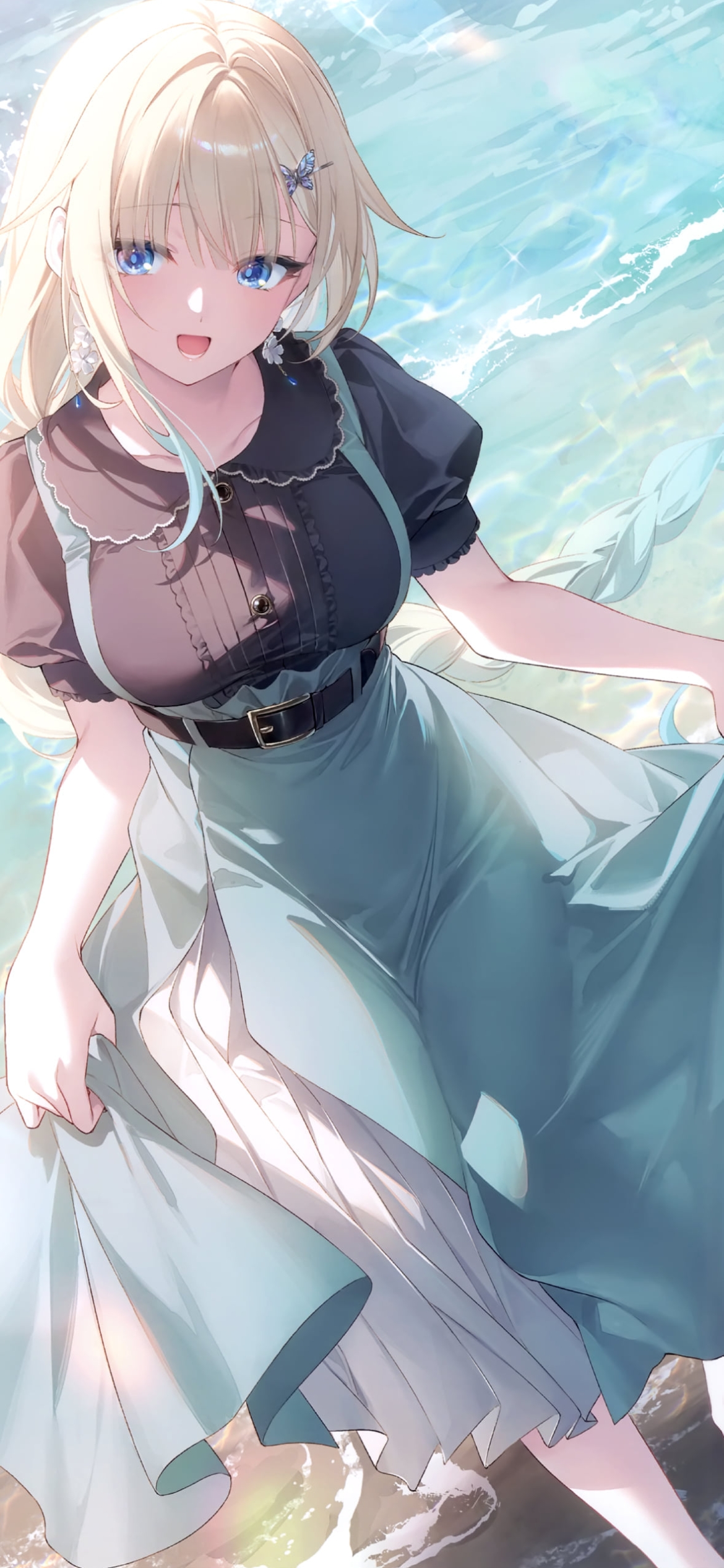波打ち際を歩く藍沢エマ / ぶいすぽっ！ / バーチャルYouTuberの1170 x 2532 / スマホ壁紙