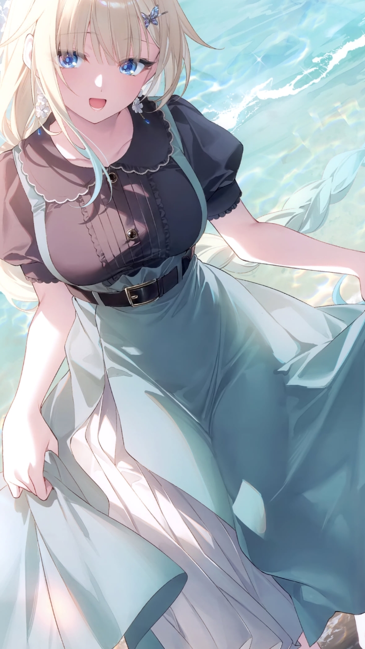 波打ち際を歩く藍沢エマ / ぶいすぽっ！ / バーチャルYouTuberの750 x 1334 / スマホ壁紙