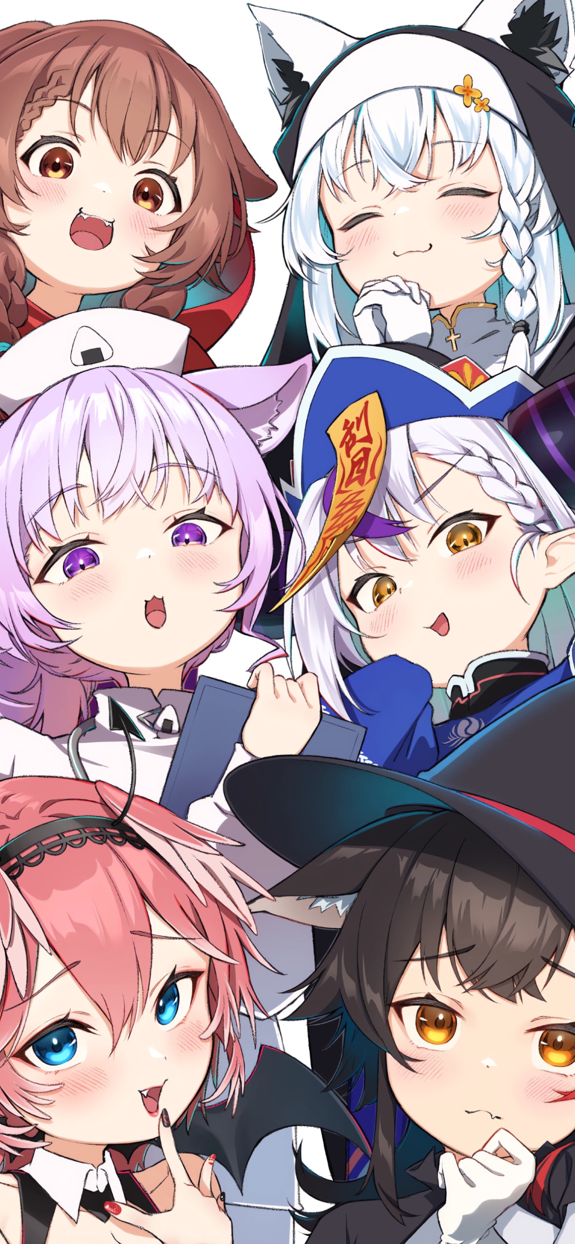 白上フブキ、猫又おかゆ、ラプラス・ダークネス、大神ミオ、戌神ころね、鷹嶺ルイ / ホロライブ / バーチャルYouTuberの1170 x 2532 / スマホ壁紙