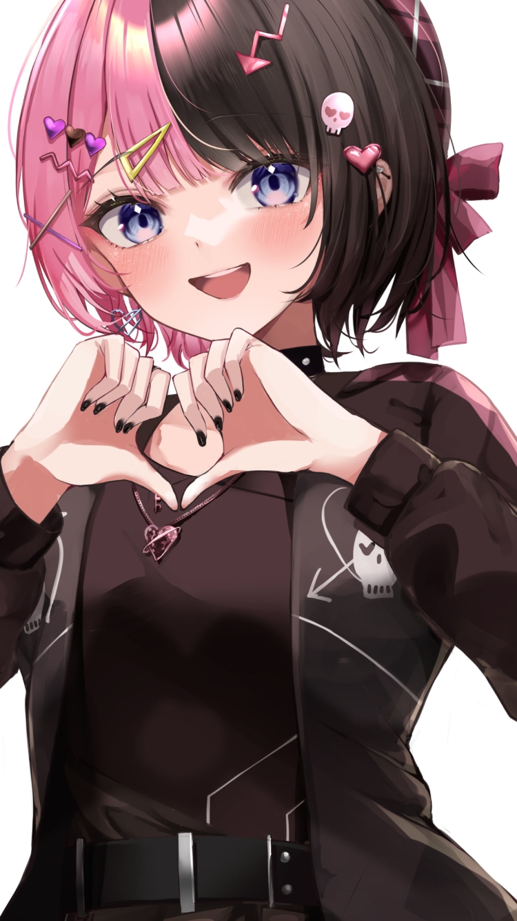 両手でハートを作る笑顔の橘ひなの / ぶいすぽっ！ / バーチャルYouTuberの750 x 1334 / スマホ壁紙