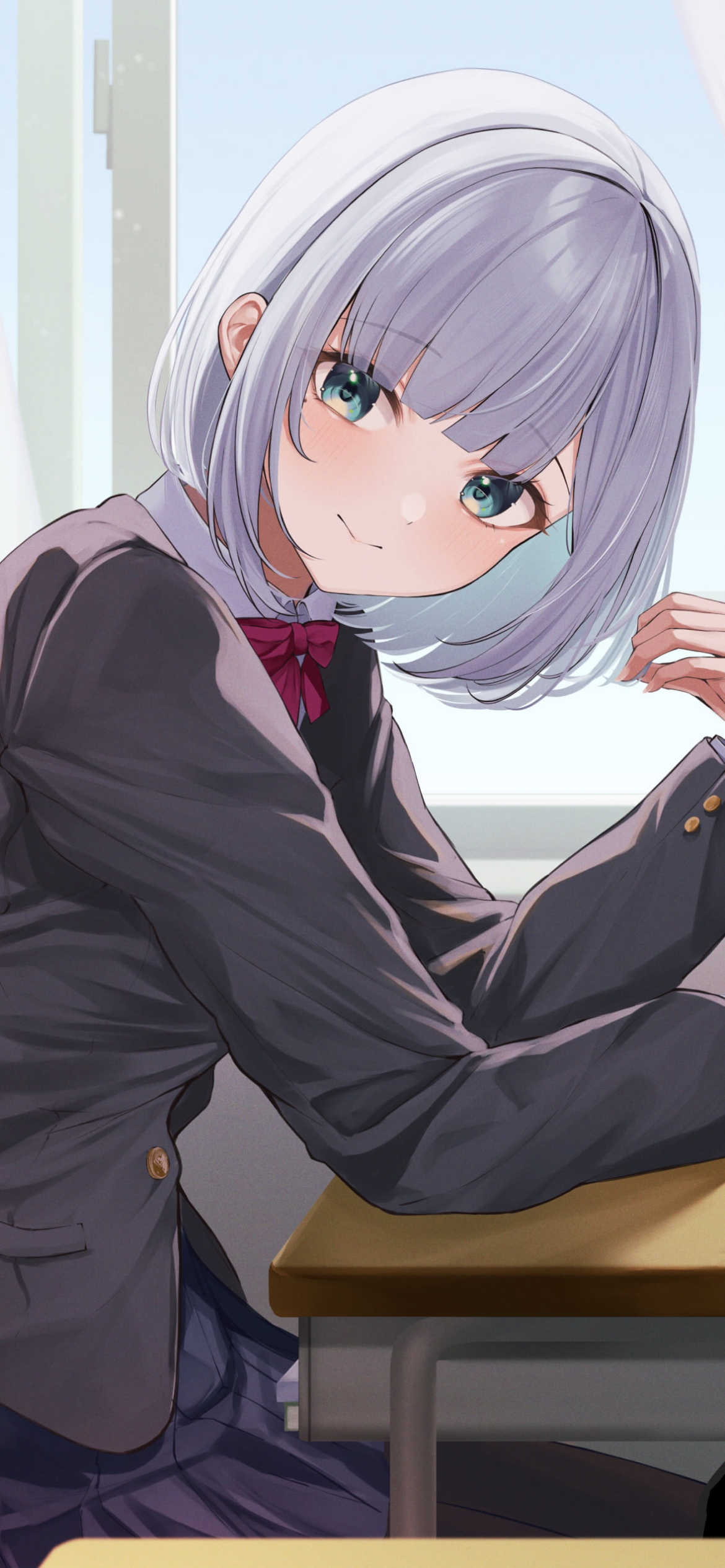 学校の隣の席からこちらを見る花芽すみれ / ぶいすぽっ！ / バーチャルYouTuberの1170 x 2532 / スマホ壁紙