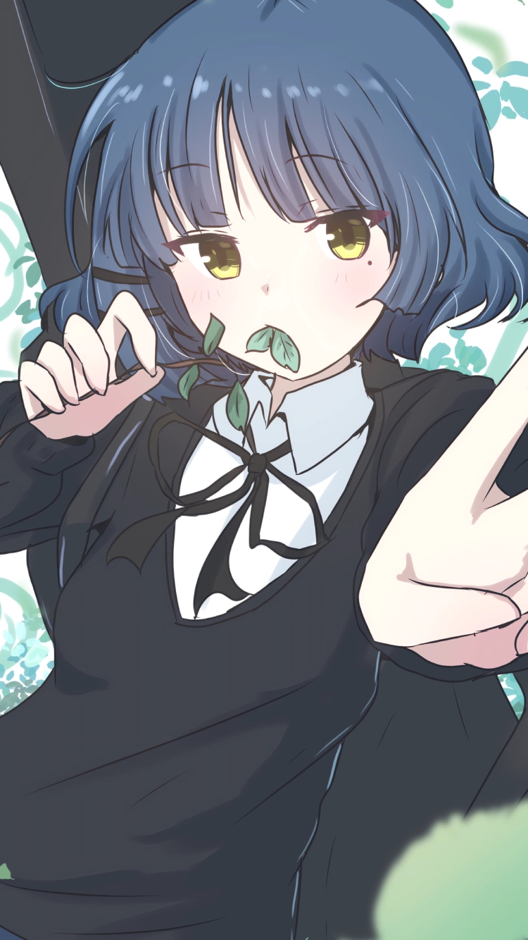 ピースをする葉っぱをくわえる山田リョウ / ぼっち・ざ・ろっく!の750 x 1334 / スマホ壁紙