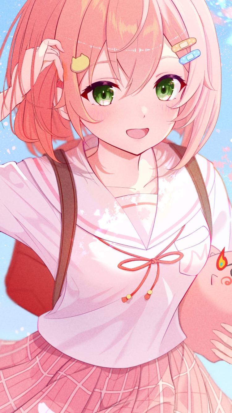 ピンクのショートカットのさくらみこ / ホロライブ / バーチャルYouTuberの750 x 1334 / スマホ壁紙
