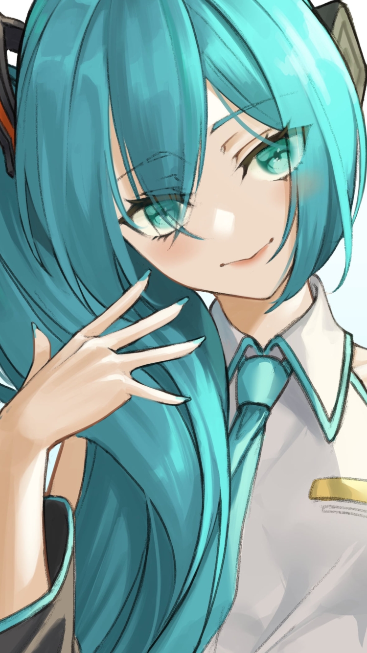 サイドポニーテールの初音ミク / ボーカロイドの750 x 1334 / スマホ壁紙