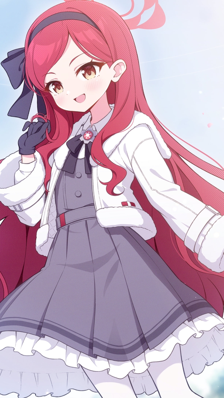 赤い髪を触る三善タカネ / ブルーアーカイブの750 x 1334 / スマホ壁紙