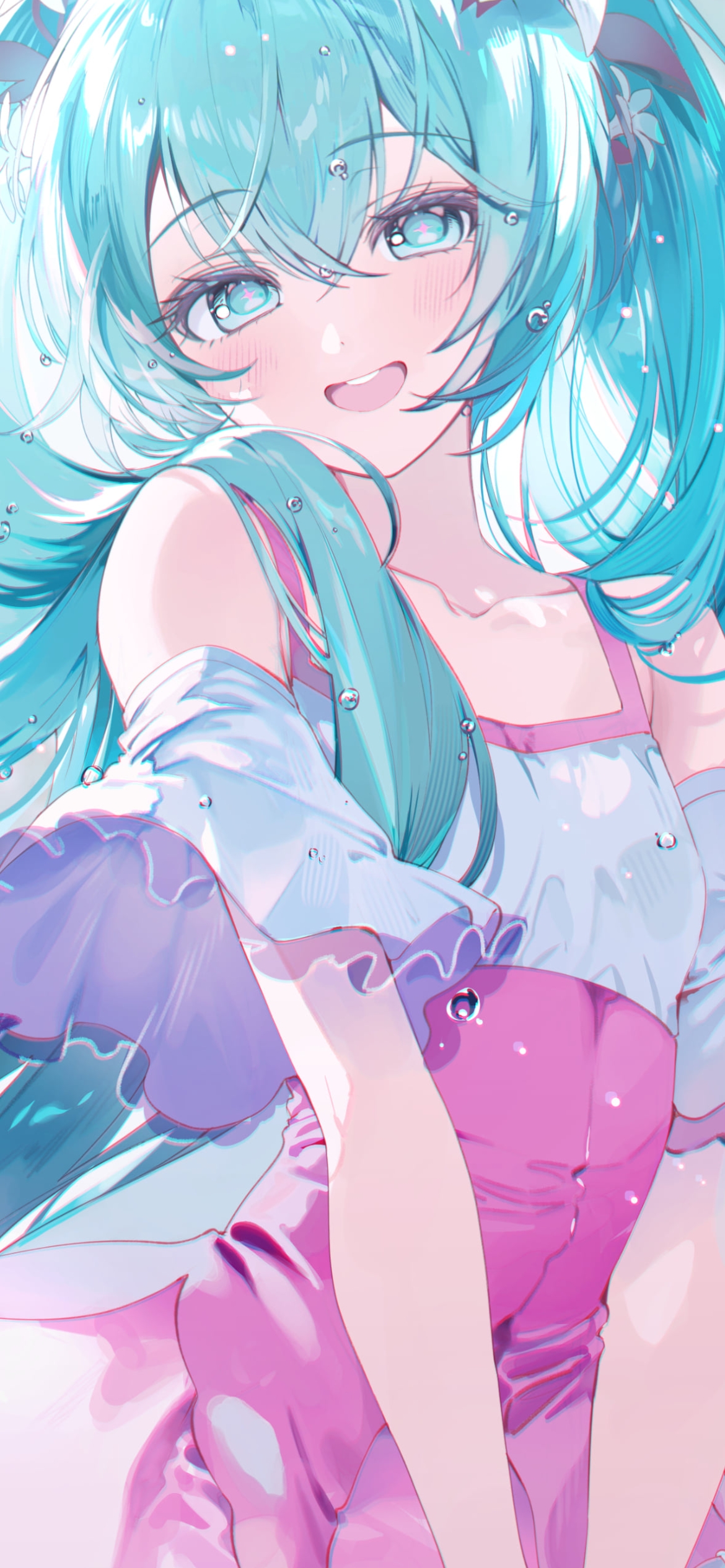 ピンクの服を着た可愛い初音ミク / ボカロの1170 x 2532 / スマホ壁紙