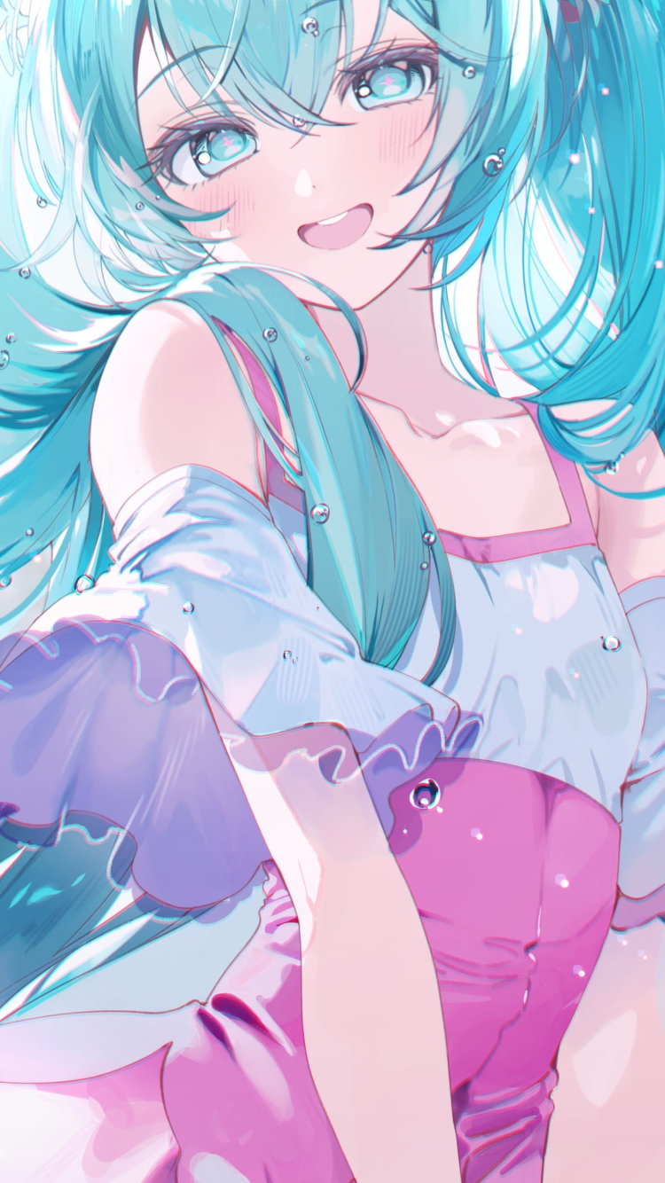 ピンクの服を着た可愛い初音ミク / ボカロの750 x 1334 / スマホ壁紙