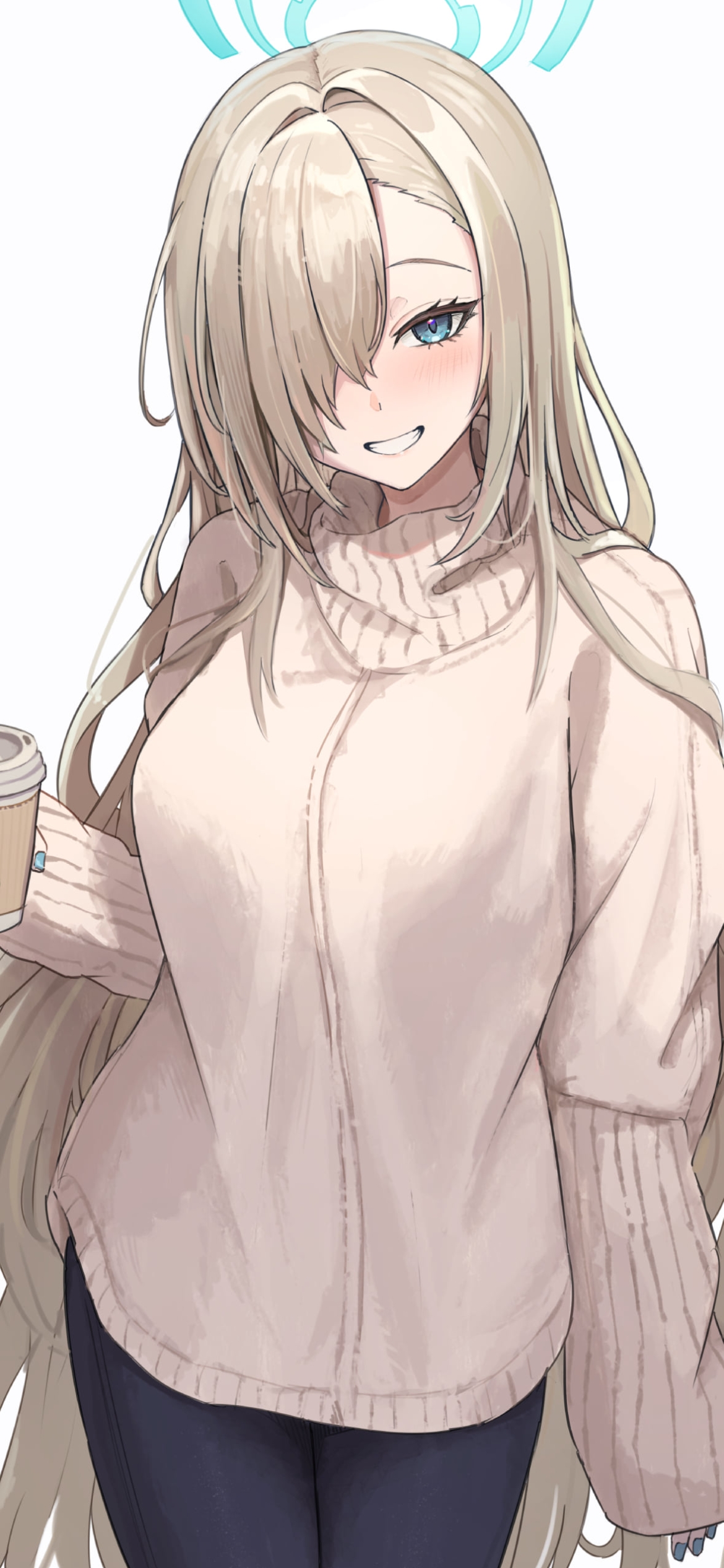 コーヒーを持つ一之瀬アスナ /  ブルーアーカイブの1170 x 2532 / スマホ壁紙