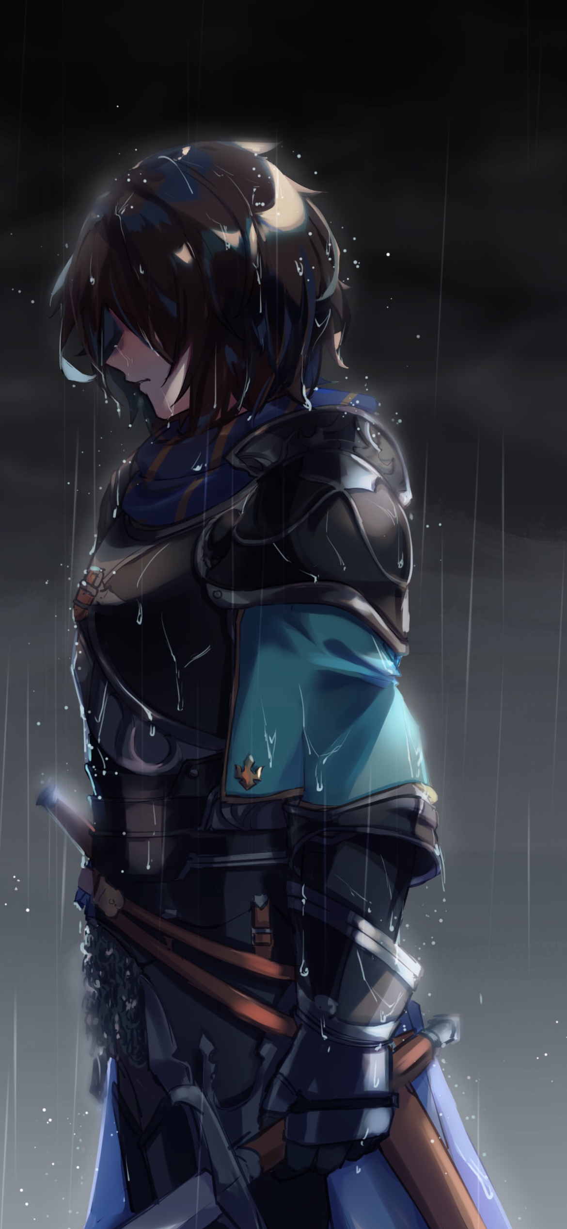 雨にうたれるランスロット / グランブルーファンタジーの1170 x 2532 / スマホ壁紙