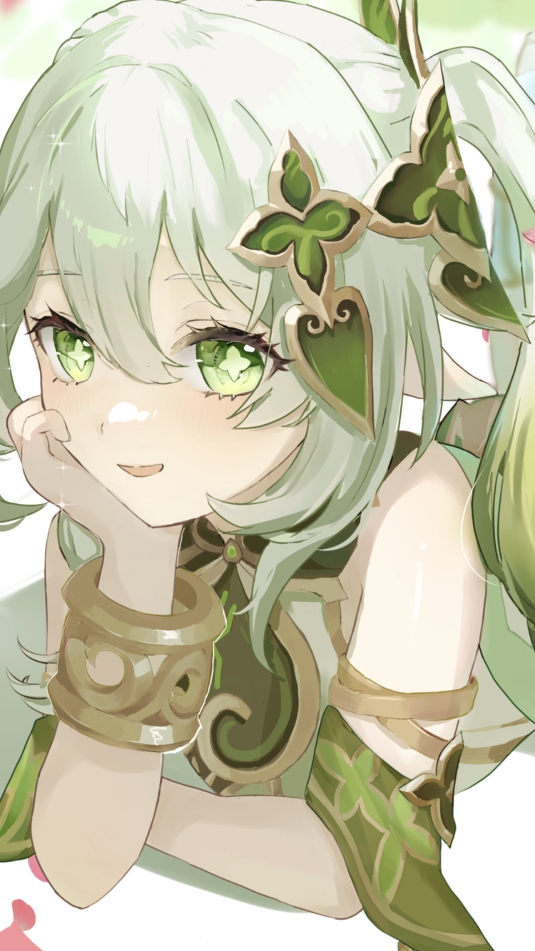 寝そべり頬杖をつくナヒーダ / 原神の750 x 1334 / スマホ壁紙