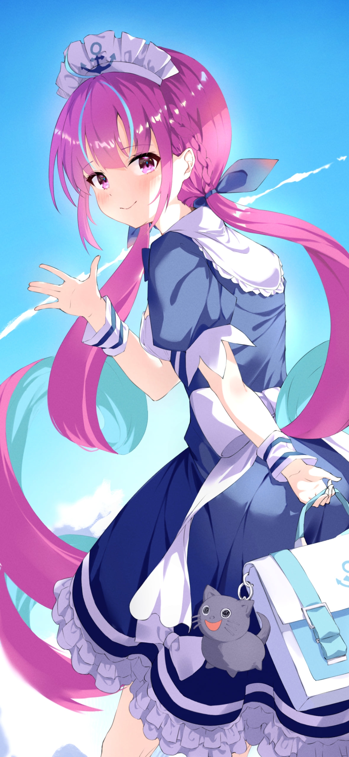 振り向いて手を振る湊あくあ / ホロライブ / バーチャルYouTuberの1170 x 2532 / スマホ壁紙
