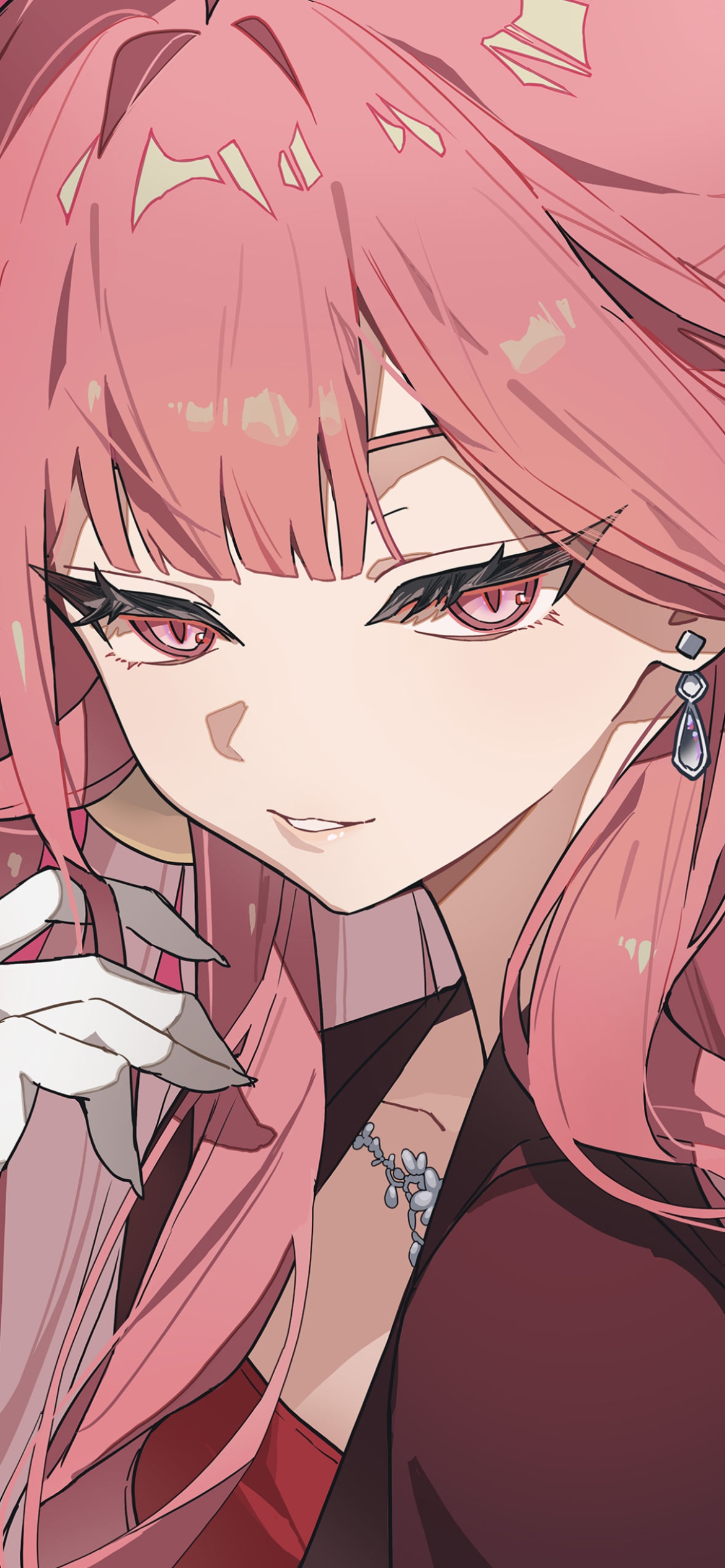 ピンクの瞳でこちらを見つめる陸八魔アル / ブルーアーカイブの1170 x 2532 / スマホ壁紙