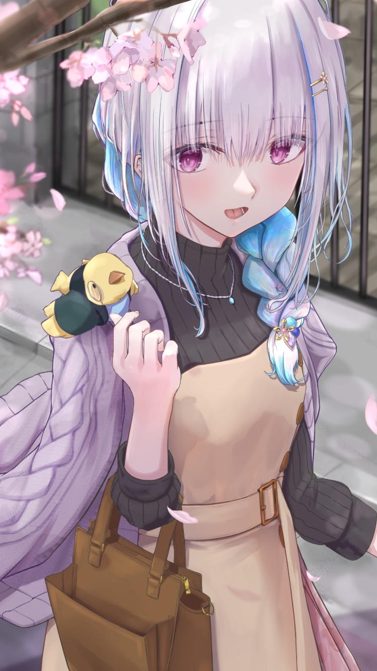 桜の花とリゼ・ヘルエスタ / ホロライブ / バーチャルYouTuberの750 x 1334 / スマホ壁紙