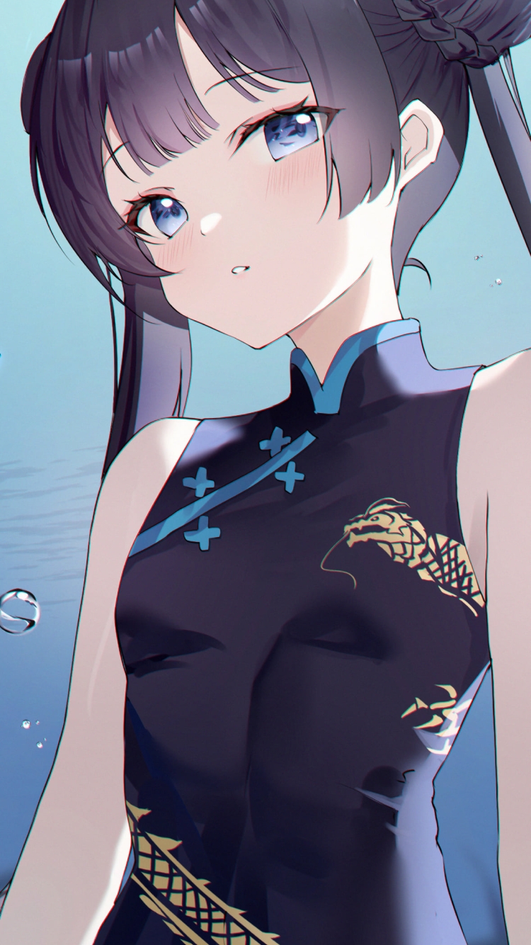 チャイナ服を着た竜華キサキ / ブルーアーカイブの750 x 1334 / スマホ壁紙