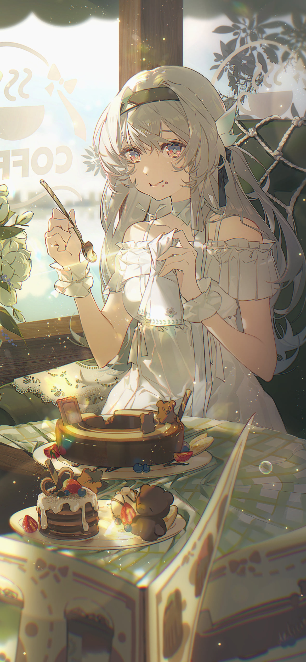 カフェでスイーツを食べるホタル / 崩壊:スターレイルの1170 x 2532 / スマホ壁紙