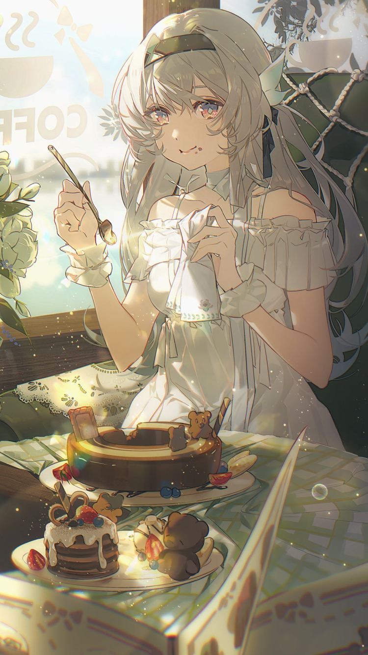 カフェでスイーツを食べるホタル / 崩壊:スターレイルの750 x 1334 / スマホ壁紙