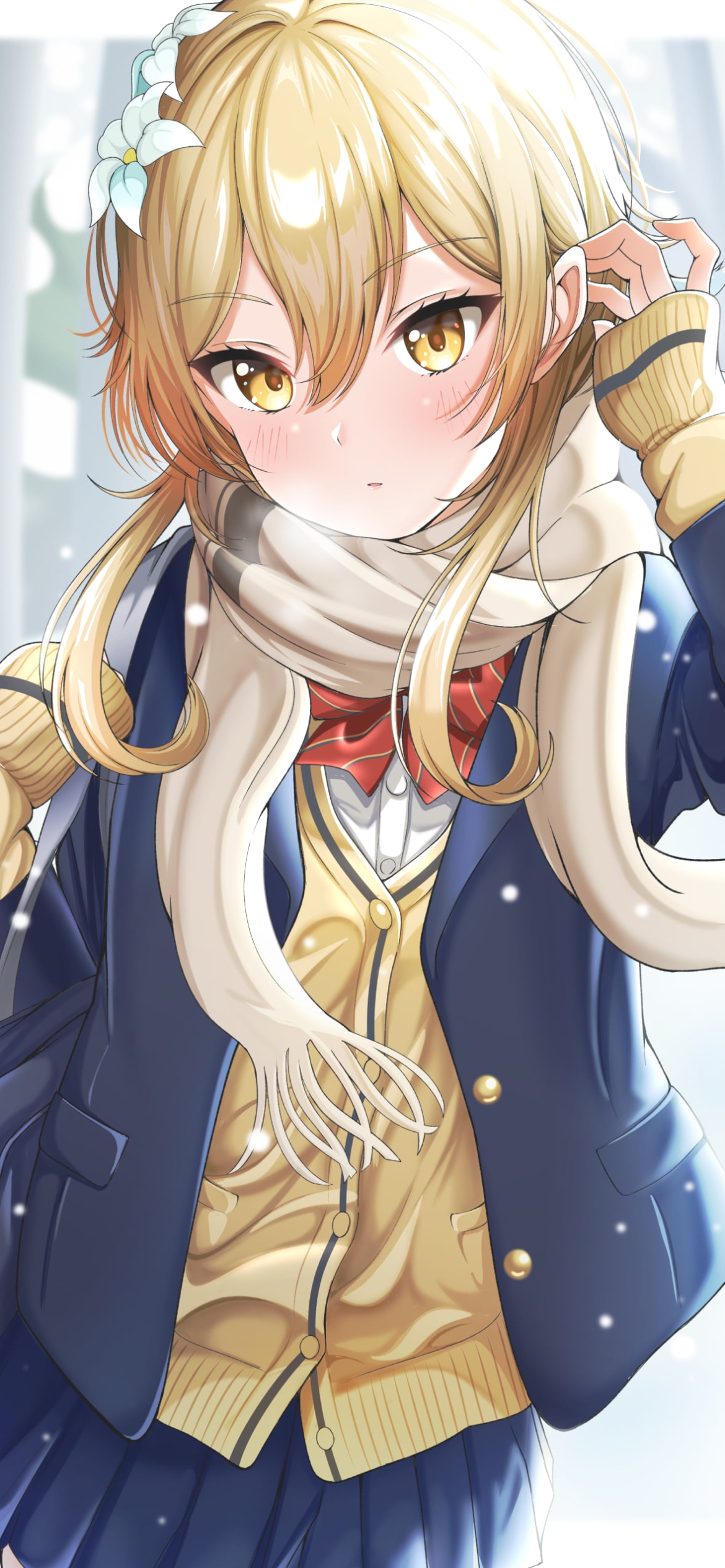 雪が降る中、制服姿の蛍 / 原神の1170 x 2532 / スマホ壁紙
