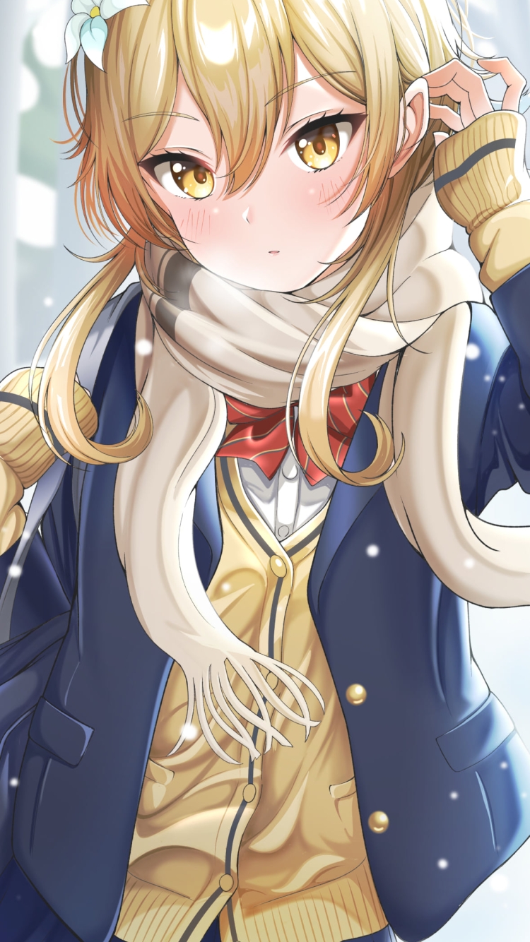 雪が降る中、制服姿の蛍 / 原神の750 x 1334 / スマホ壁紙