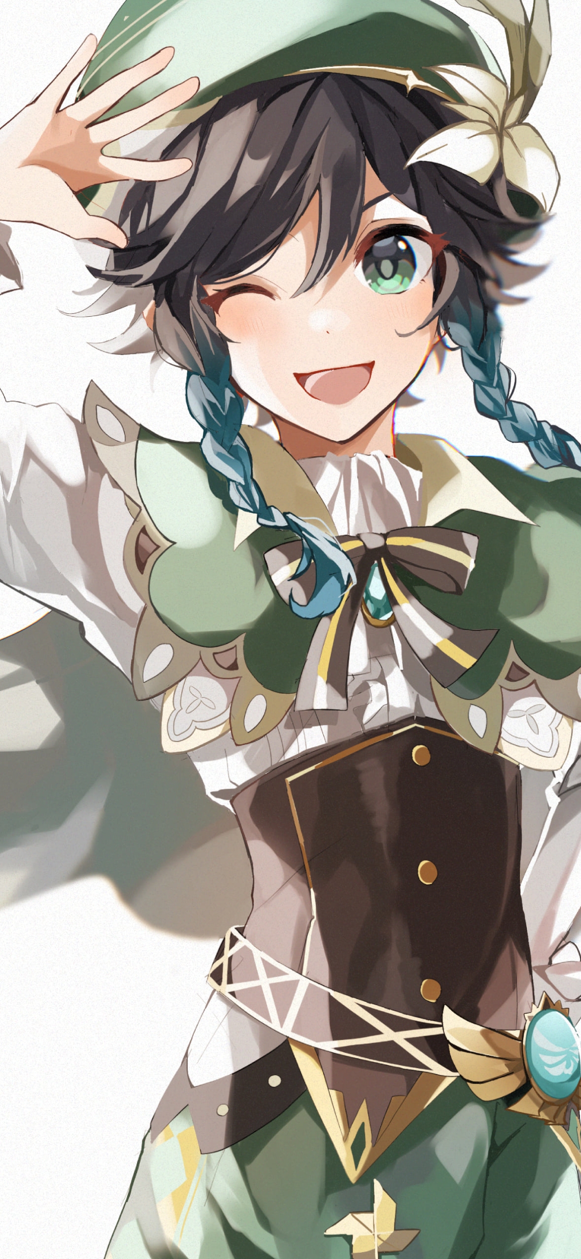 ウィンクして挨拶するウェンティ / 原神の1170 x 2532 / スマホ壁紙