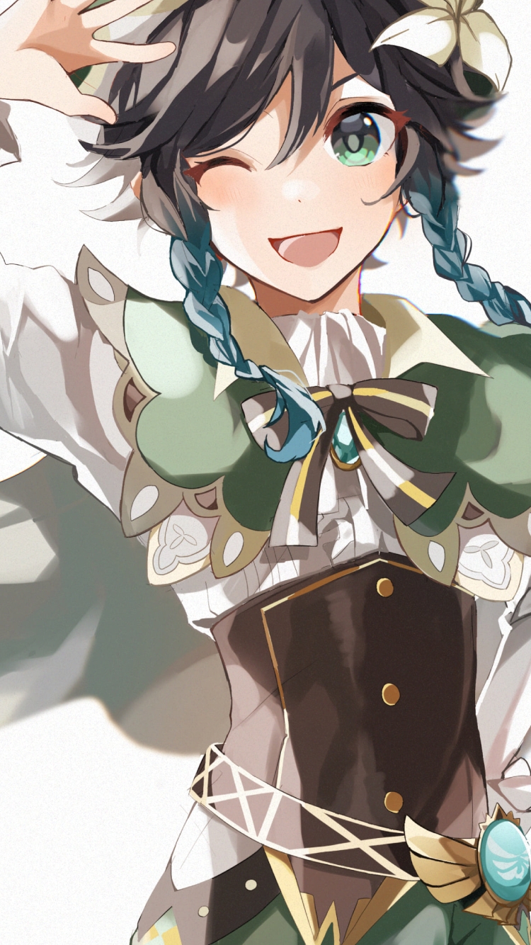 ウィンクして挨拶するウェンティ / 原神の750 x 1334 / スマホ壁紙