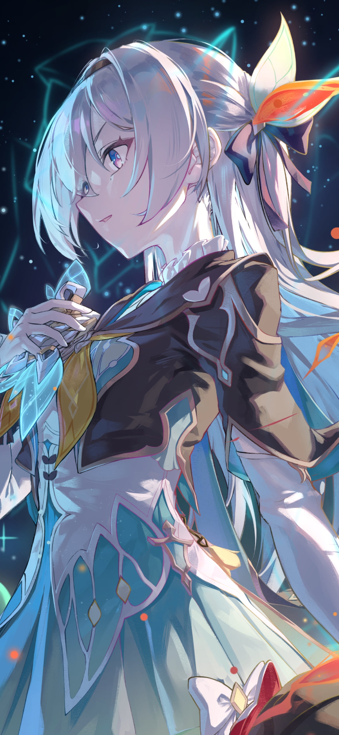 夜、胸元に手をあてるホタル / 崩壊:スターレイルの1170 x 2532 / スマホ壁紙