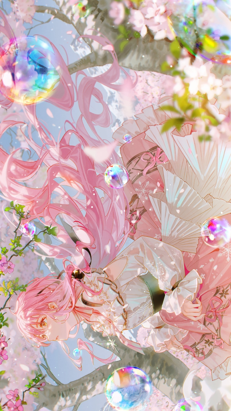 桜の花と綺麗なシャボン玉とニキ / nikki / インフィニティニキの750 x 1334 / スマホ壁紙