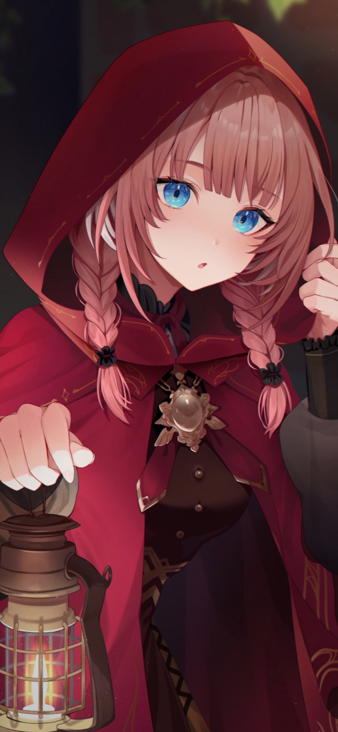 ランプを持つ鷹嶺ルイ / 赤いフード / ホロライブ / バーチャルYouTuber / Vtuberの1170 x 2532 / スマホ壁紙