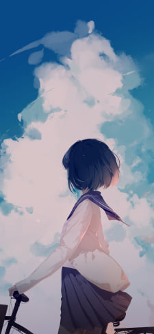 青い空 / 入道雲を眺める自転車にまたがった女子高生 iPhone用の壁紙